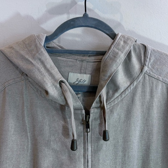 J JILL Sz XL Jacket Hood Drawstring Pockets Unlined Linen Cotton Blend Metallic - Picture 4 of 9